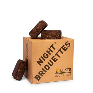 Lekto Woodfuels Night Briquettes - 20kg (20 Briquettes), Up to 8 Hour Slow Burn | Ideal for Wood Stoves, Log Burners, Sheltered Fire Pits & Chiminea | Compressed Wood Fire Bricks | Long Burning Logs