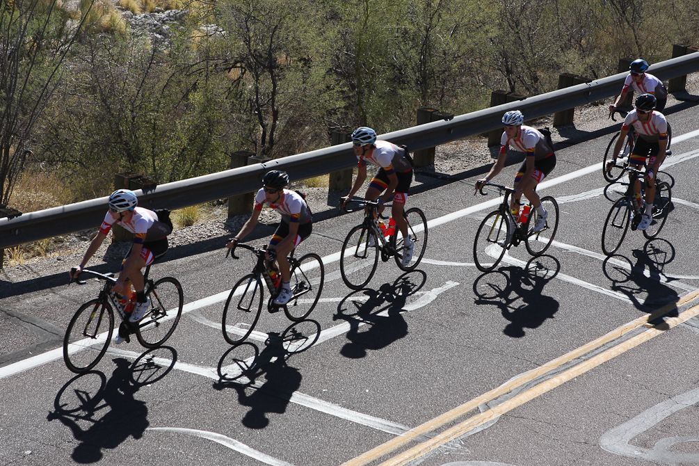 Polartec-Kometa riders start the climb up Mt. Lemmon