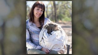 Valentina Mella holds a very sleepy koala in Gunnedah, New South Wales, Australia.