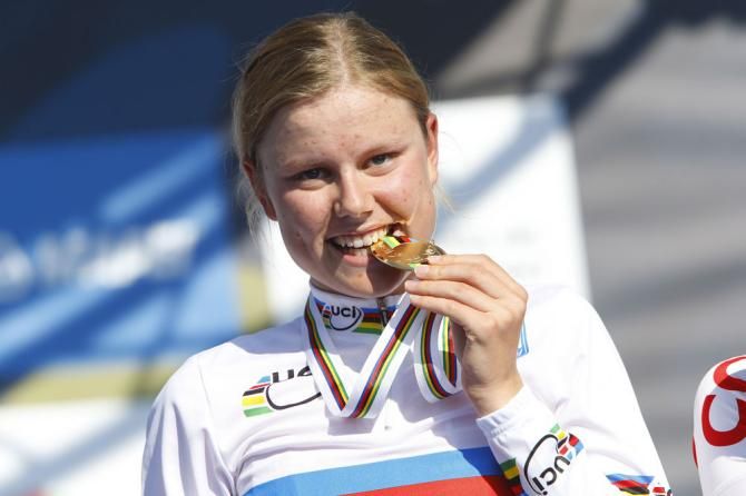 Amalie Dideriksen (Denmark) with her 2014 rainbow jersey