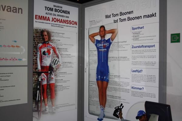 Emma Johansson and Tom Boonen compared at the Tour of Flanders museum.