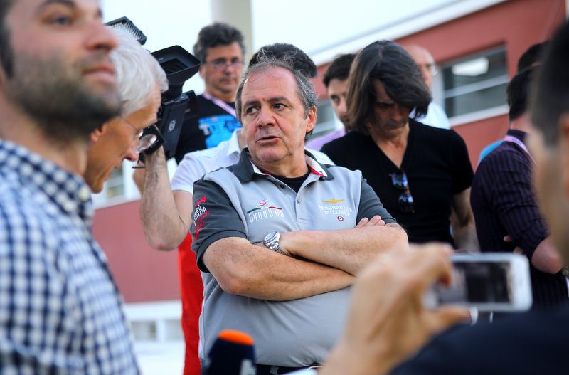 Giro d'Italia race director Mauro Vegni with reporters