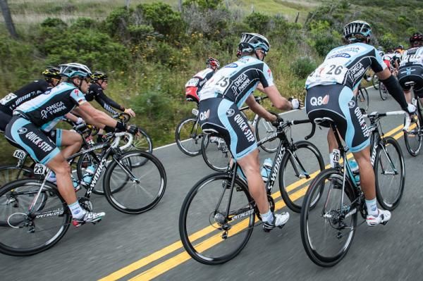Gerald Ciolek, Bert Grabsch and Frantisek Rabon from Omega Pharma - QuickStep during Stage 1 of the Amgen Tour of California 2012