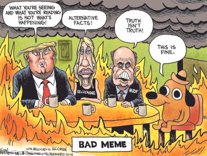 Political cartoon U.S. Rudy Giuliani Kellyanne Conway Trump truth bad meme