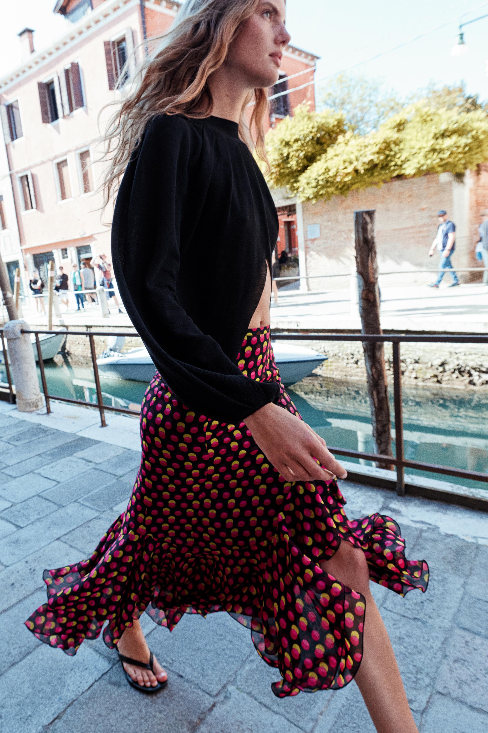 Asymmetric Polka Dot Midi Skirt