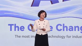 Jacqueline Shi, president of Huawei Cloud’s global marketing and sales service, speaking at its Cloud Summit in Barcelona ahead of MWC 2025.