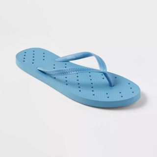Blue flip flop with holes in sole