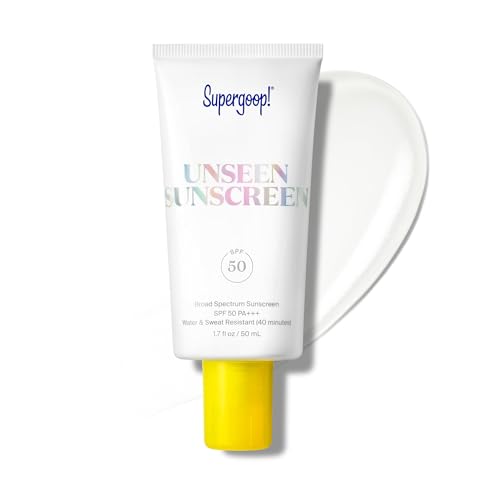 Supergoop! Unseen Sunscreen - Spf 50 - Clear &amp;amp; Invisible Face Sunscreen + Broad Spectrum + Makeup-Gripping Primer - Weightless, Scentless, Oil Free - for All Skin Types &amp;amp; Tones - 1.7 Fl Oz