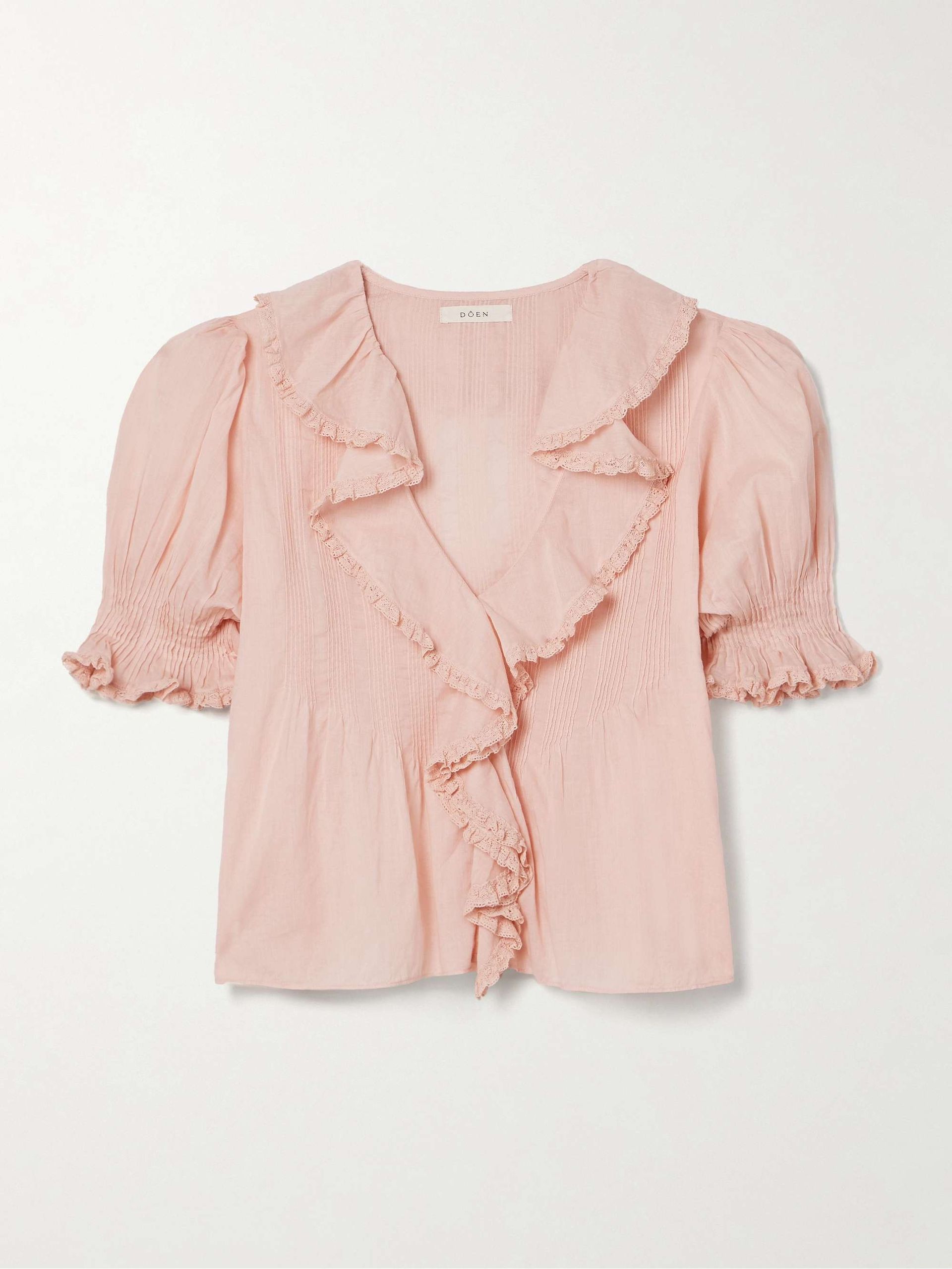 Henri Lace-Trimmed Ruffled Pintucked Organic Cotton-Voile Blouse