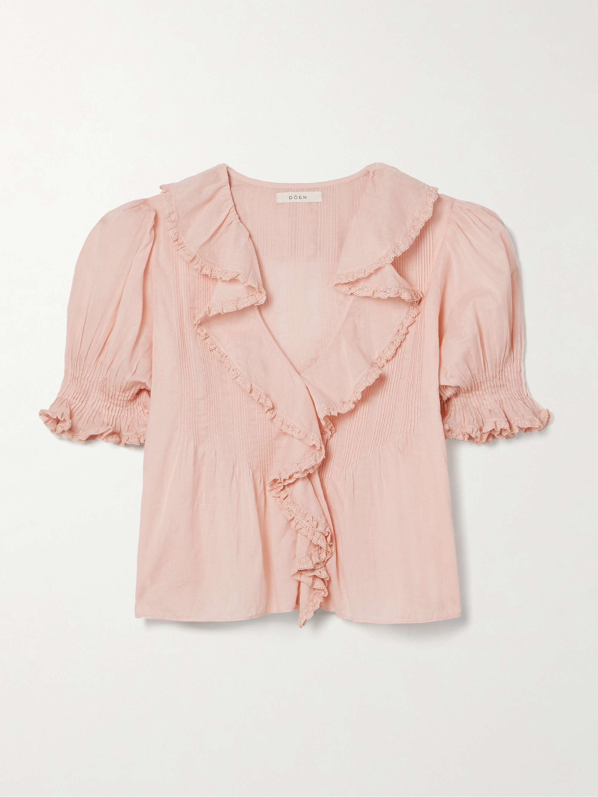Henri Lace-Trimmed Ruffled Pintucked Organic Cotton-Voile Blouse