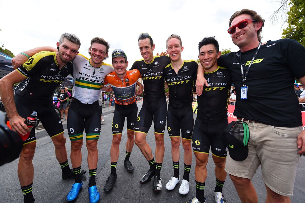 Daryl Impey enjoys a special moment with his Mitchelton-Scott teammates