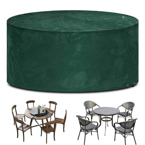 Funshot Round Garden Furniture Covers Waterproof, Windproof, Anti-Uv, Outdoor Round Patio Set Table Cover for Garden Furniture Cover Circular, &amp;Oslash; 130x70cm