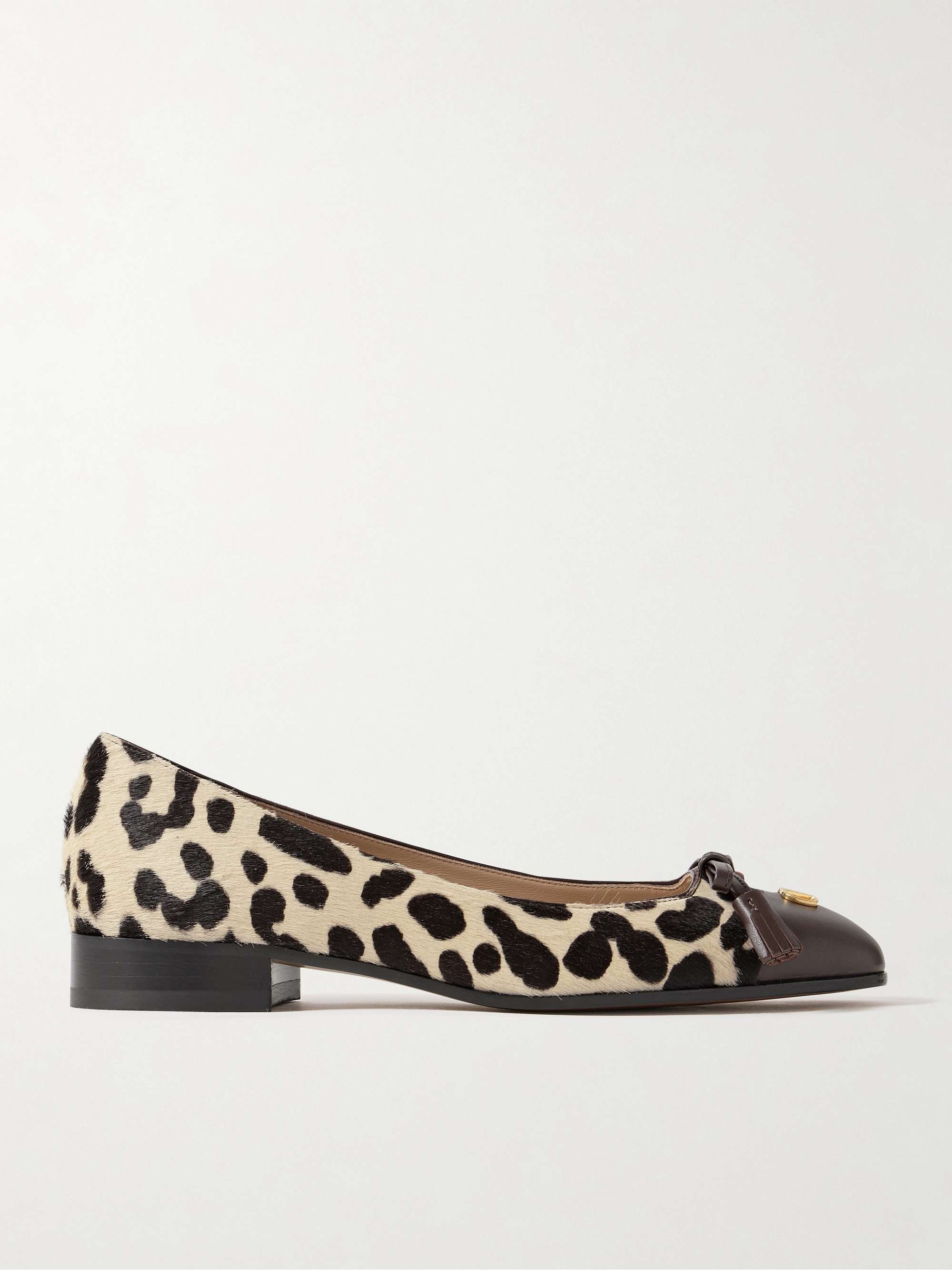 Ballerina Leather-Trimmed Leopard-Print Calf Hair Flats