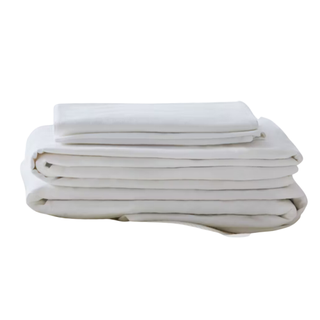 A stack of white bed sheets