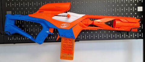 Nerf N-Series Pinpoint hanging on a metal wall rack