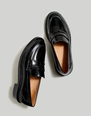 patent black leather loafers