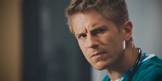 Ethan Hardy (George Rainsford) looking stressed in Casualty