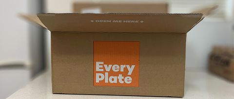An EveryPlate subscription box on a kitchen counter