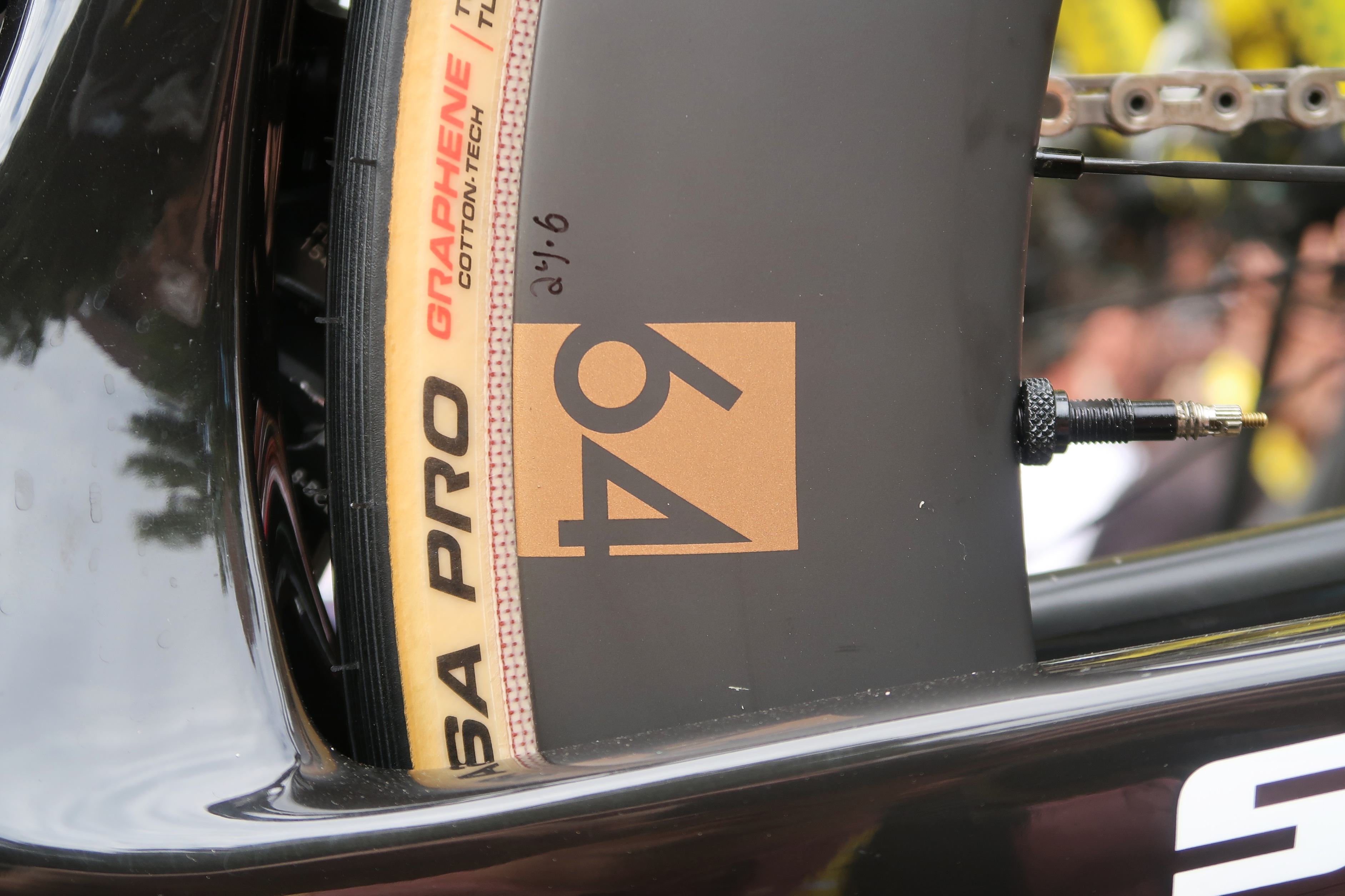 A wheel that says the number 64 on it
