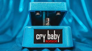 Dunlop Mick Ronson Cry Baby wah: a bright blue wah pedal with a bright red rubber-gripped footplate.