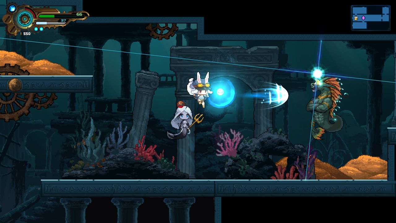 Cute pixel art from bullet hell metroidvania game Tevi