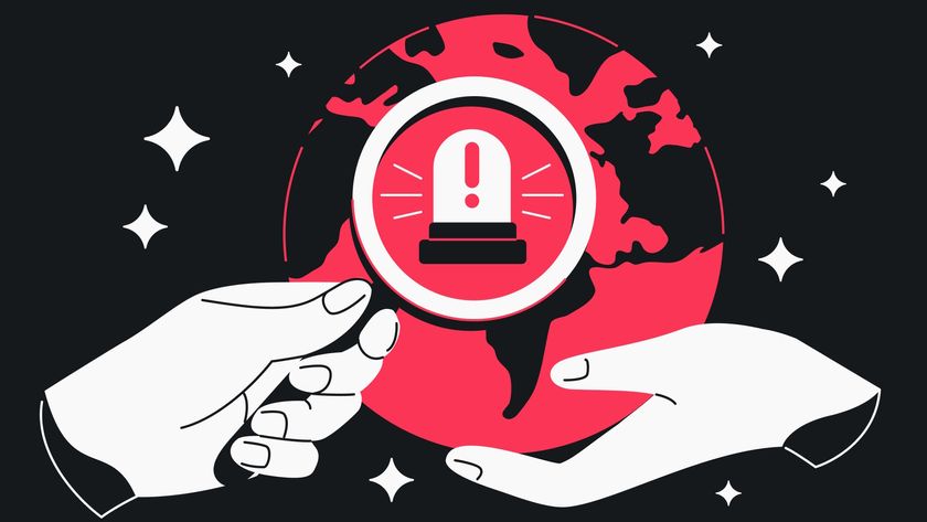 Digital illustration of a hand holding a magnifying glass up to planet Earth with a warning alert being highlighted in the foreground.