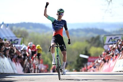 MUR DE HUY, BELGIUM - APRIL 22: Paul Seixas of France and Team Decathlon CMA CGM celebrates at finish line as race winner during the 90th La Fleche Wallonne 2026 a 200km one day race from Herstal to Mur de Huy / #UCIWT / on April 22, 2026 in Herstal, Belgium. (Photo by Dario Belingheri/Getty Images)
