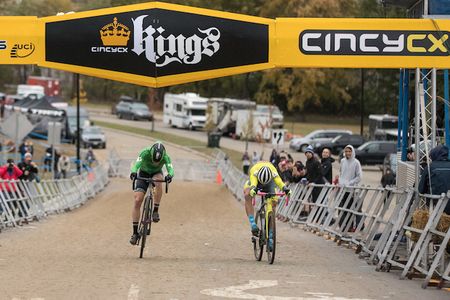 So close: Kerry Werner manages to edge out Gage Hecht in the finishing sprint at the CincyCX C2 race