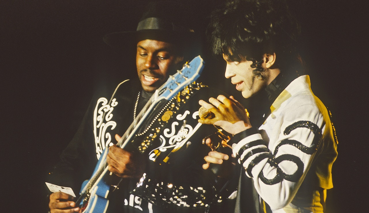 Levi Seacer Jr (left) and Prince perform at the Flanders Expo in Ghent, Belgium on September 4, 1993