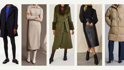 Various women wearing items from a winter capsule wardrobe