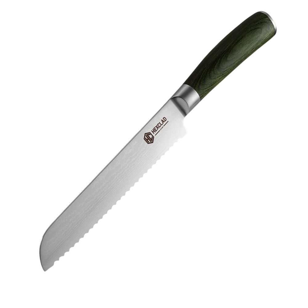 Serrated knife with green wood handle