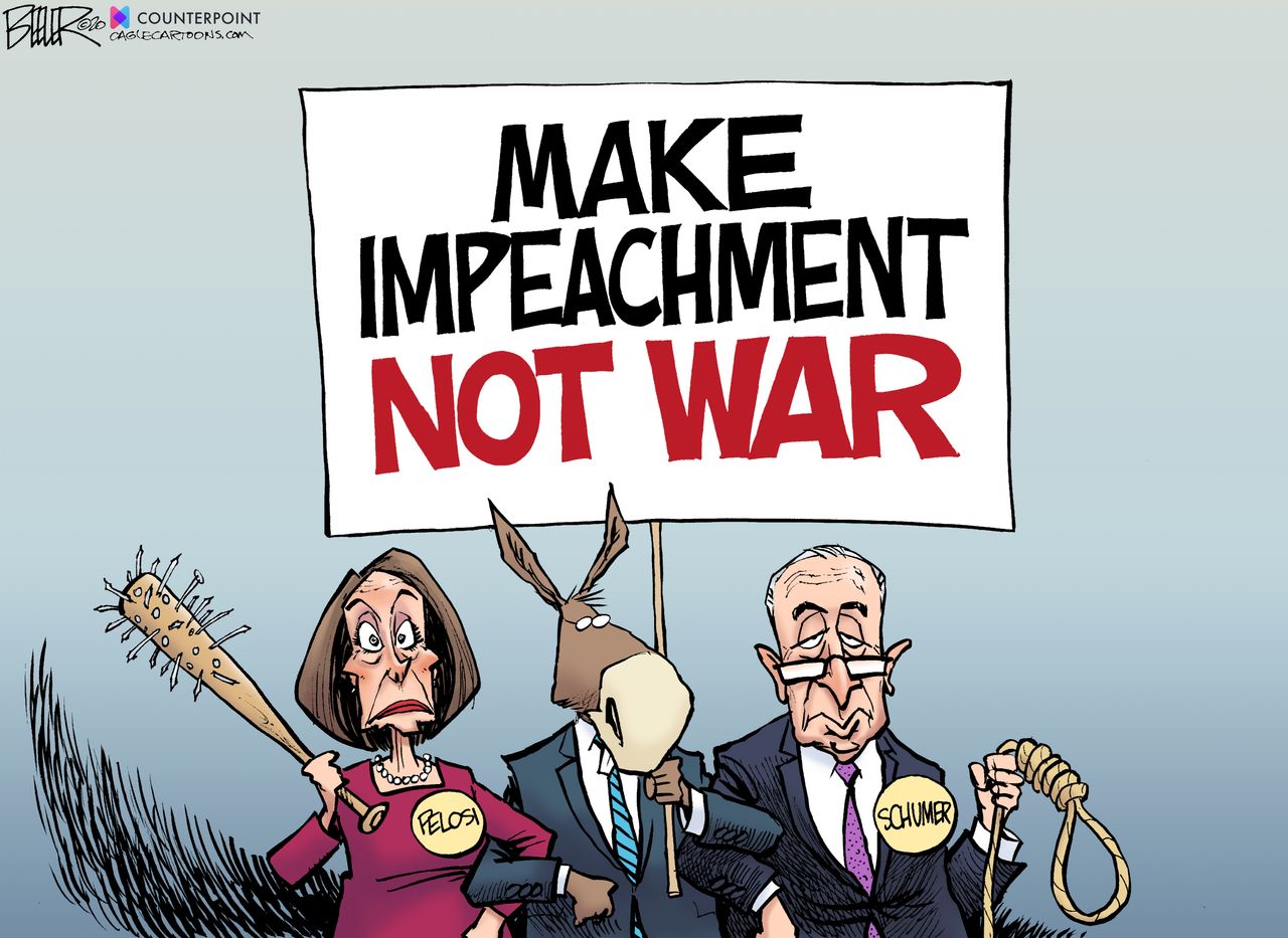 Political Cartoon U.S. Trump impeachment Iran war Pelosi Schumer