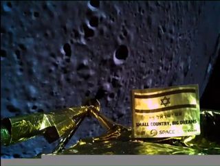 Israel's Beresheet spacecraft captured this selfie during its landing maneuver on April 11, 2019. That maneuver was unsuccessful, and the probe slammed hard into the lunar surface.