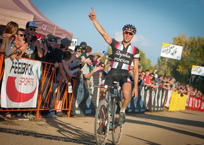 Jermey Powers (Rapha Focus) coming across the line for the wind. Boulder Cup.