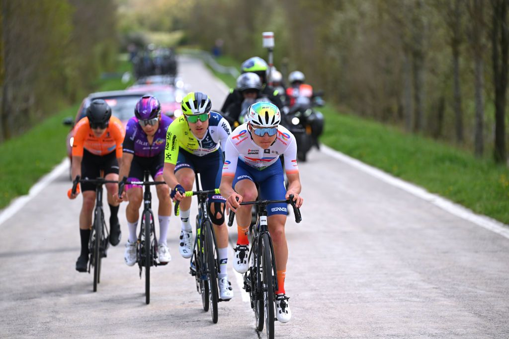 ALTSASU SPAIN APRIL 03 LR Tom Paquot of Belgium and Team Intermarche Wanty and Alan Jousseaume of France and Team TotalEnergies compete in the breakaway during the 63rd Itzulia Basque Country 2024 Stage 3 a 1909km stage from Ezpeleta to Altsasu 526m UCIWT on April 03 2024 in Altsasu Spain Photo by Tim de WaeleGetty Images