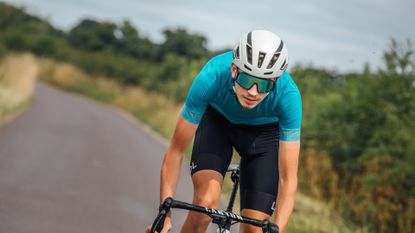 Image shows a rider wearing one of the best short sleeve cycling jerseys