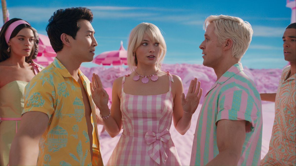 Simu Liu, Margot Robbie, and Ryan Gosling in Barbie