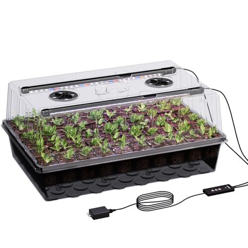 Patigrow 60-Cell Self-Watering Seed Starter Tray With Grow Light, Seed Starter Kit With 4.07&amp;rdquo; Humidity Dome, Indoor Seedling Starter Tray, Seed Starting Trays for Plant Germination, Seeds Growing