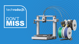 Bambu Lab A1 on a blue background next to a TechRadar badge that reads 'Don't Miss'