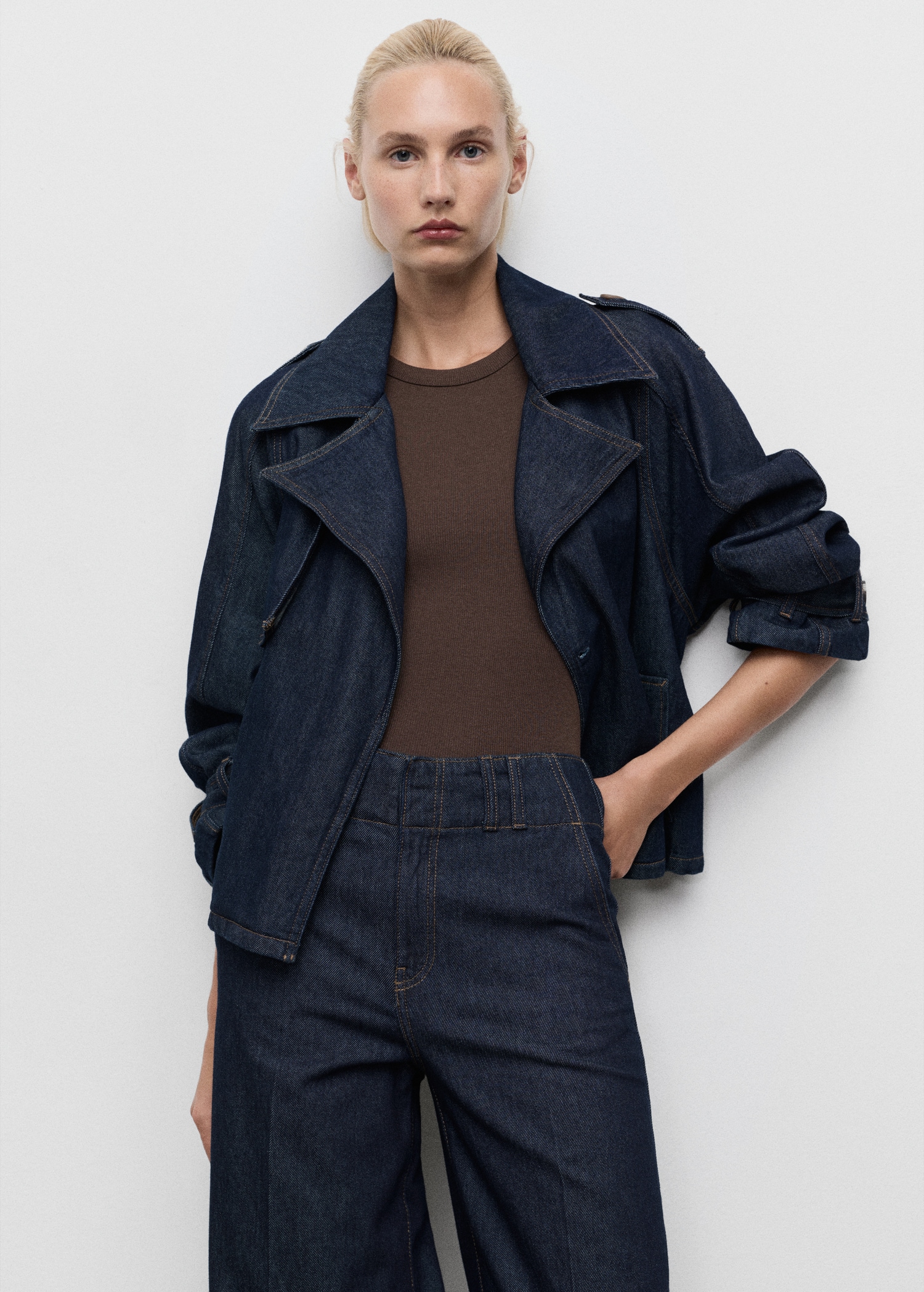 Short Denim Trench Coat With Belt - Women | Mango Usa