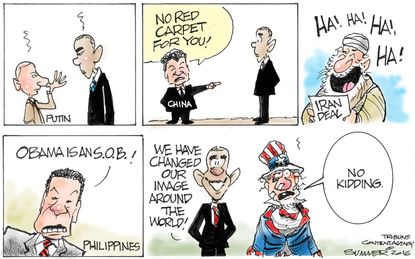 Political cartoon U.S. Barack Obama international relations