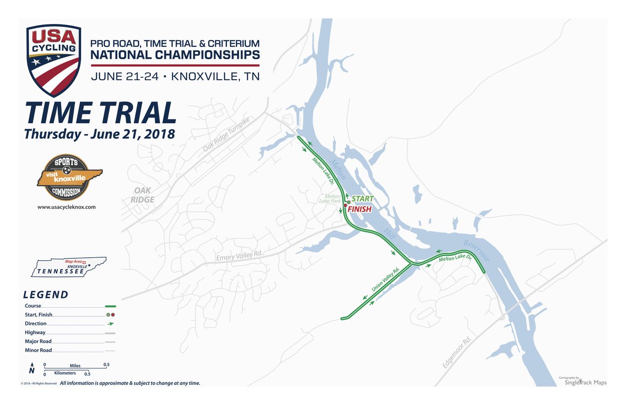The map for the 2018 USA Cycling Pro Road Championships time trial