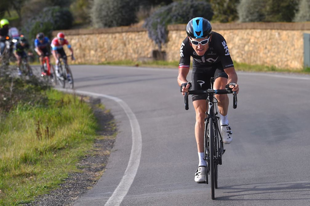 Geraint Thomas pulling clear in the finale of Tirreno-Adriatico's second stage