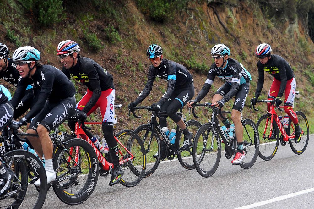 The peloton rides during stage 2 of Volta a Catalunya.