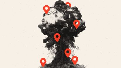 Illustration of a mushroom cloud dotted with location points