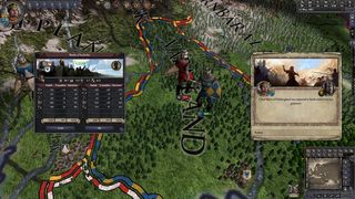 Crusader Kings 2 gameplay showing soldiers placed on a map