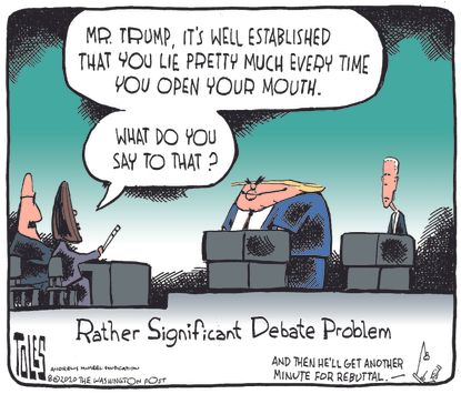 Political Cartoon U.S. President Trump Lies 2020 Election Debate Biden