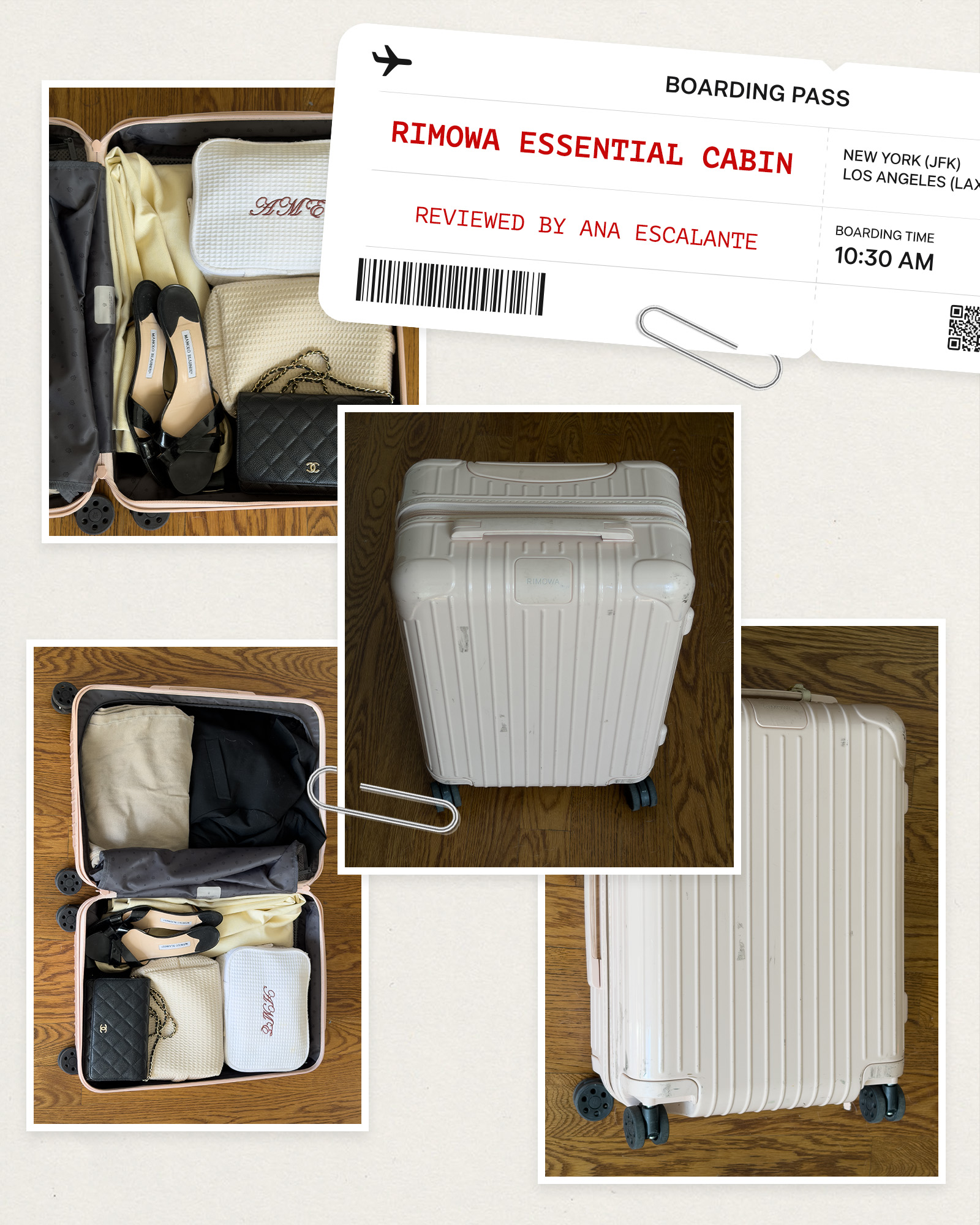 Collage of the Rimowa Essential Cabin.