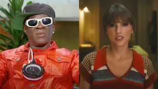 L to R: Flavor Flav on the Tamron Hall Show/Taylor Swift in the "Anti-Hero" music video.