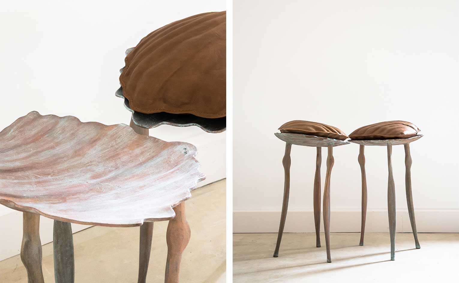 Two tables by Shaha Raphaël made to resemble shells